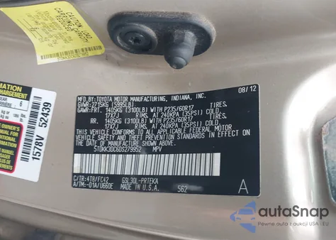 2013 Toyota Sienna Le V6 8 Passenger из США, поврежденный, VIN 5TDKK3DC6DS279952